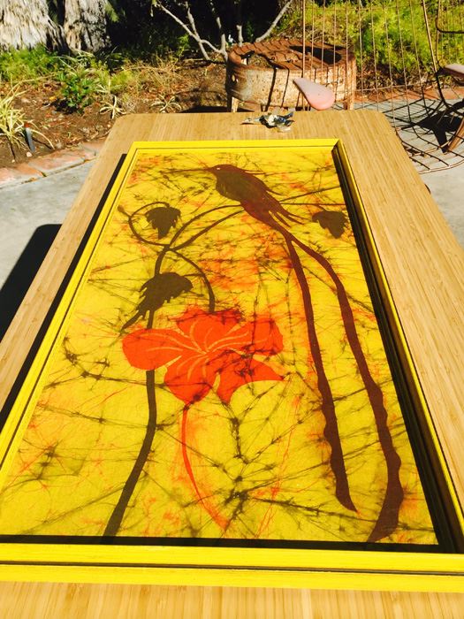 Large Yellow Batik Vintage Artwork Of Bird Framed [Photo 2]