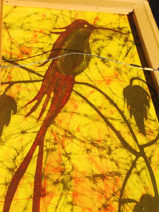 Large Yellow Batik Vintage Artwork Of Bird Framed [Photo 13]