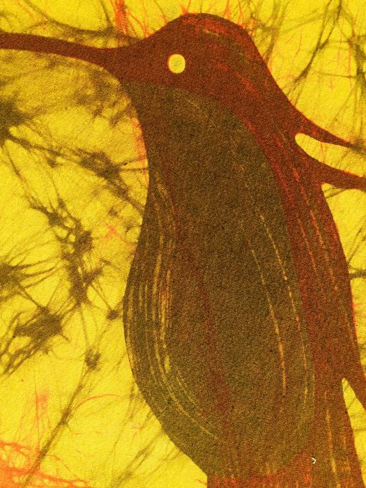 Large Yellow Batik Vintage Artwork Of Bird Framed [Photo 3]