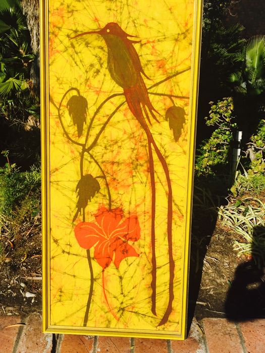 Large Yellow Batik Vintage Artwork Of Bird Framed [Photo 6]