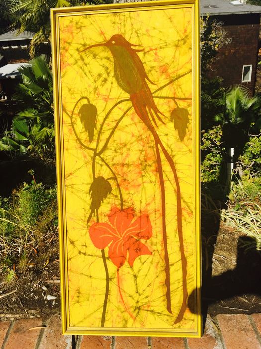 Large Yellow Batik Vintage Artwork Of Bird Framed [Photo 5]