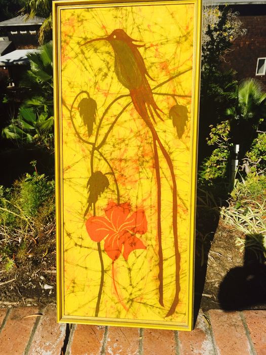 Large Yellow Batik Vintage Artwork Of Bird Framed