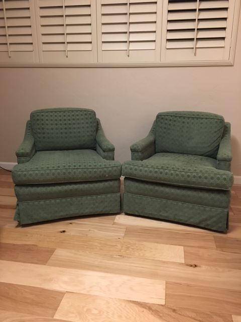 Pair of Green Upholstered Arm Chairs - JUST ADDED