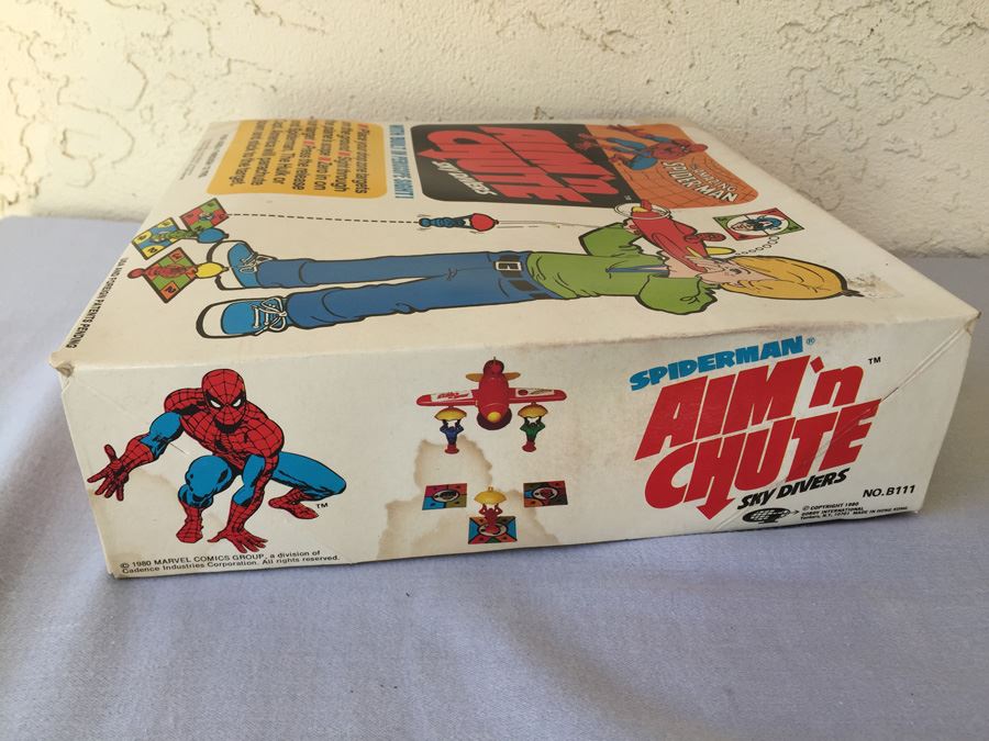 The Amazing Spider-Man Aim 'N Chute Sky Divers Toy Gordy New In Box Vintage 1980 Rare [Photo 5]