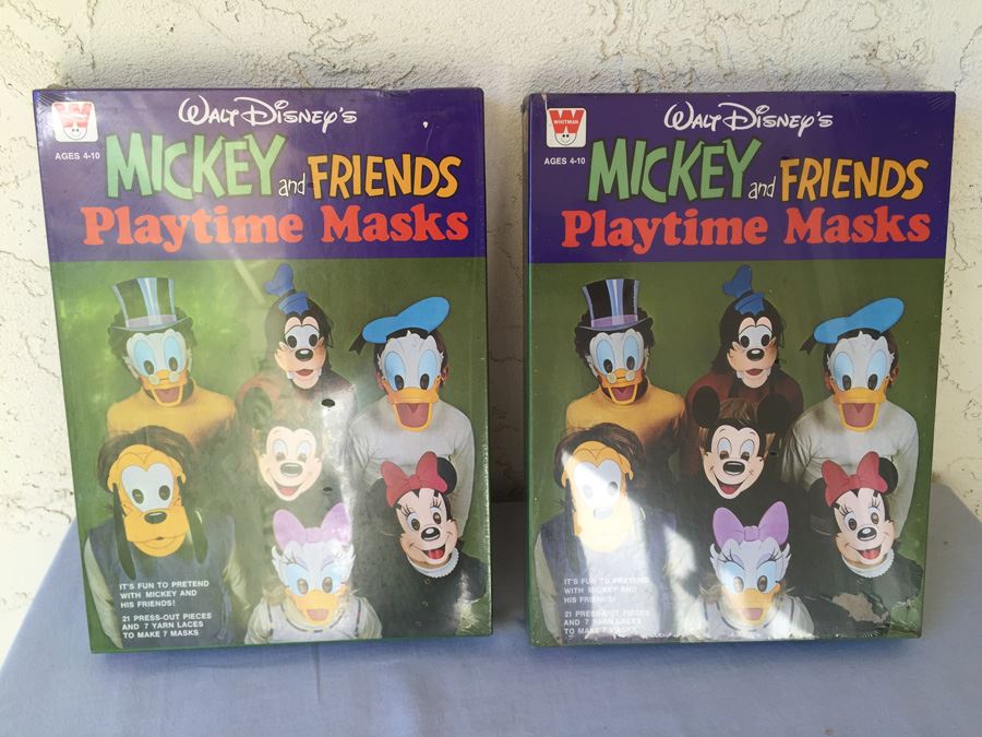 Pair Of Mickey And Friends Playtime Masks Walt Disney Whitman New In Box Vintage 1977