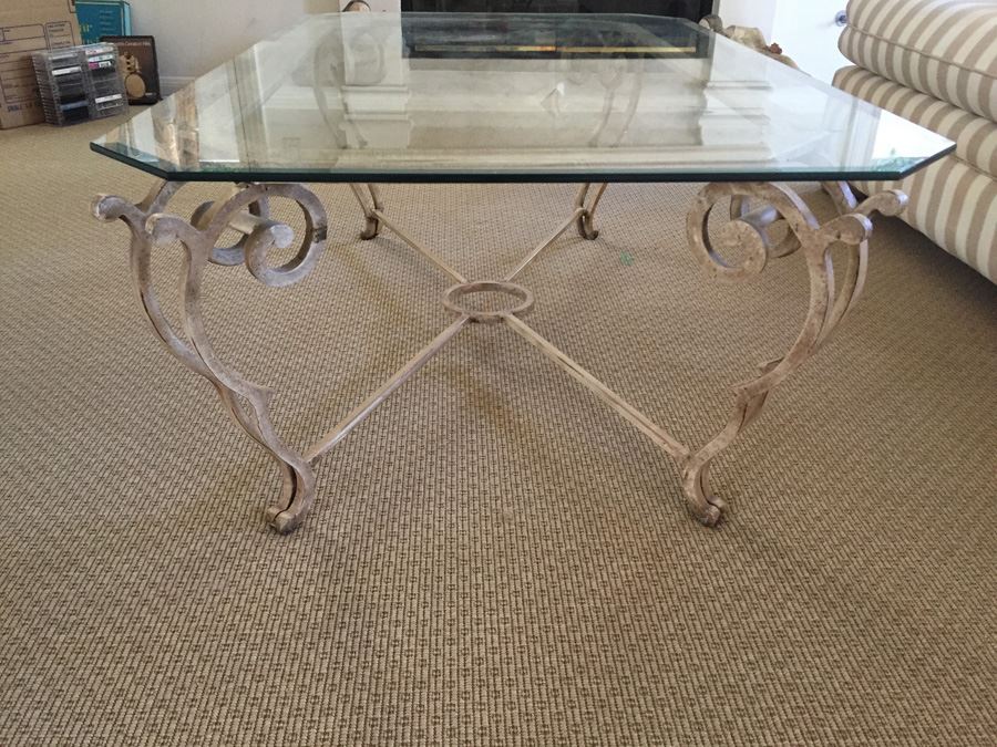 Wrought Iron And Beveled Glass Coffee Table [Photo 1]