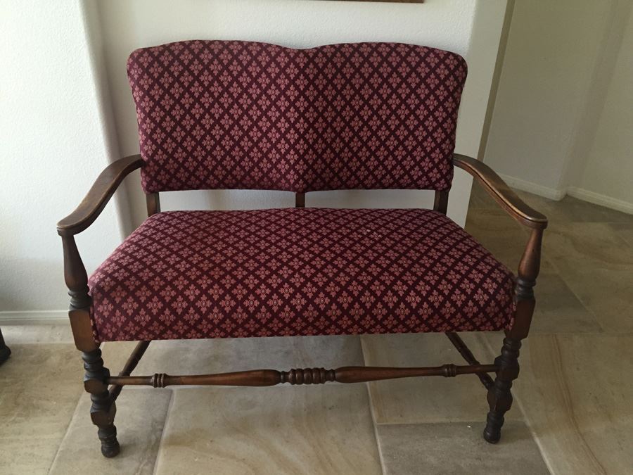 Vintage Upholstered Wooden Settee Bench [Photo 3]
