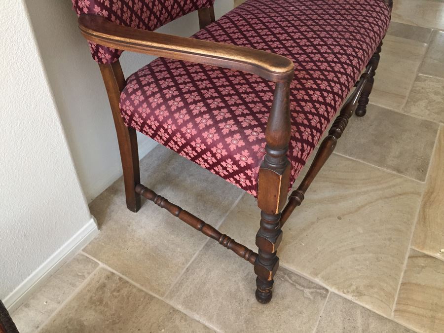 Vintage Upholstered Wooden Settee Bench [Photo 2]