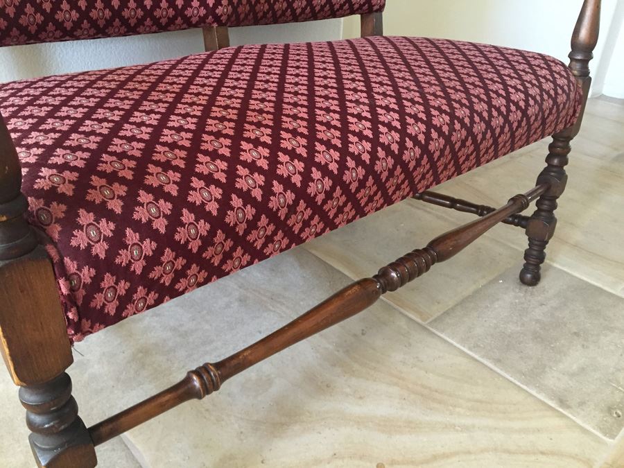 Vintage Upholstered Wooden Settee Bench [Photo 5]