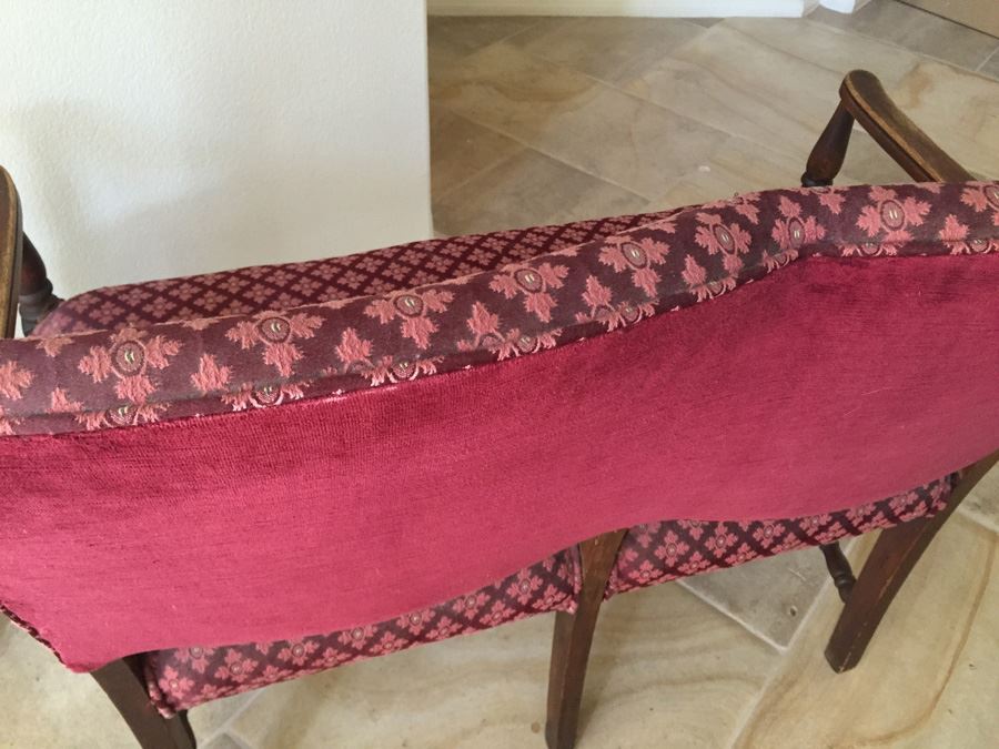 Vintage Upholstered Wooden Settee Bench [Photo 10]