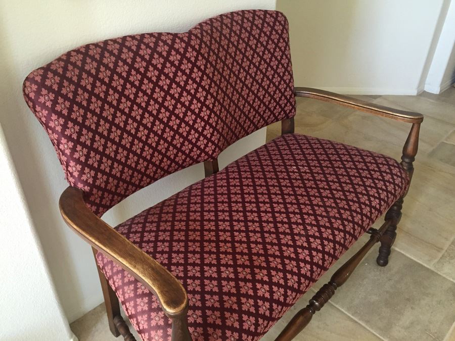 Vintage Upholstered Wooden Settee Bench [Photo 6]