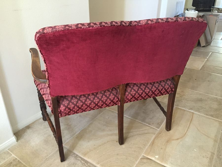 Vintage Upholstered Wooden Settee Bench [Photo 9]