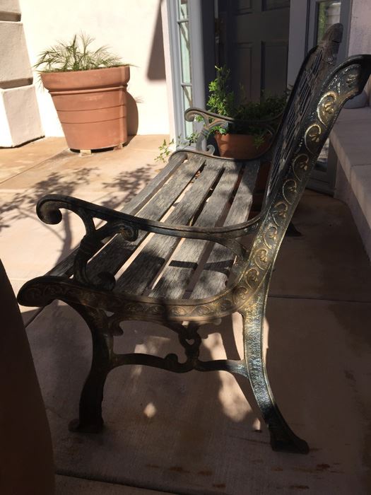 Outdoor Wood And Wrought Iron Bench