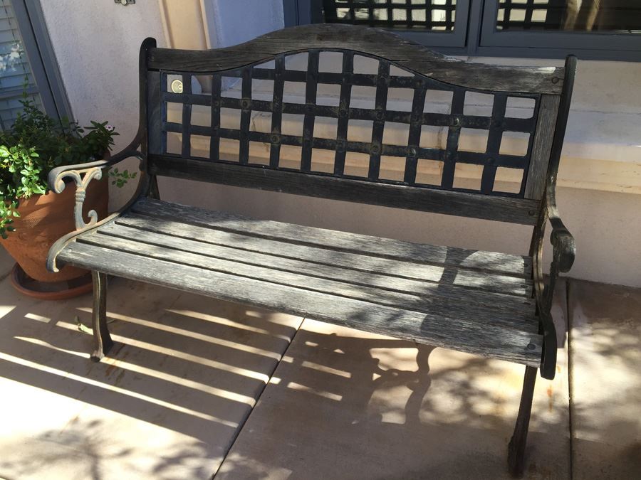 Outdoor Wood And Wrought Iron Bench