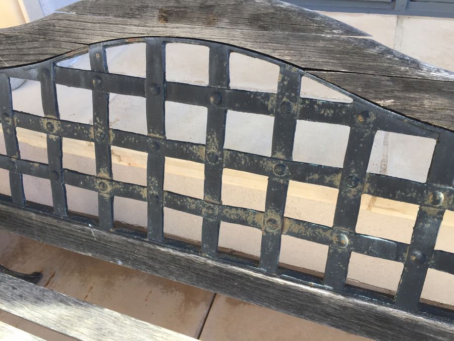 Outdoor Wood And Wrought Iron Bench [Photo 3]