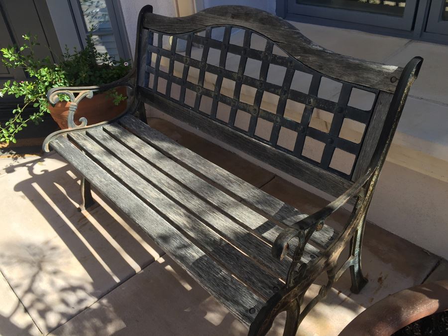 Outdoor Wood And Wrought Iron Bench [Photo 7]