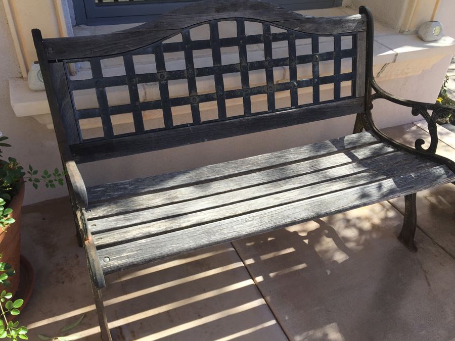 Outdoor Wood And Wrought Iron Bench