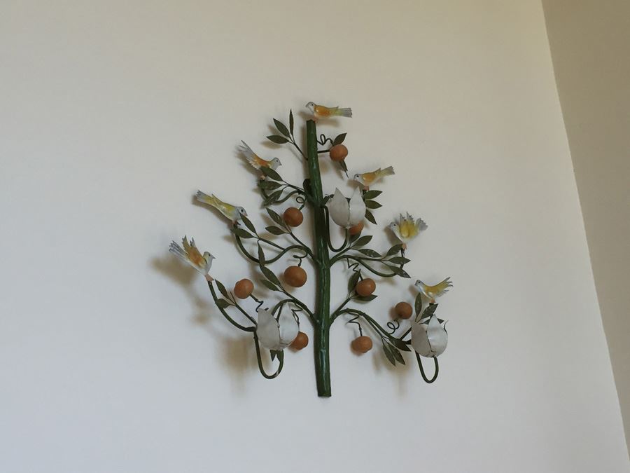 Large Vintage Metal Tree With Birds Wall Art