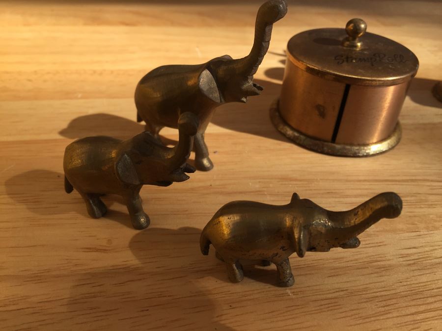 Brass Elephants, Candle Holders And Stamp Roll [Photo 2]