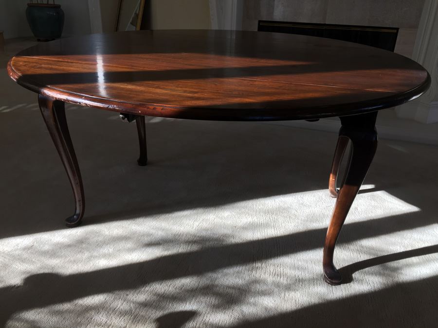 BARKER BROS. Elegant Round Drop Leaf Wooden Dining Table With Four Chairs Total (Two Arm Chairs) [Photo 21]