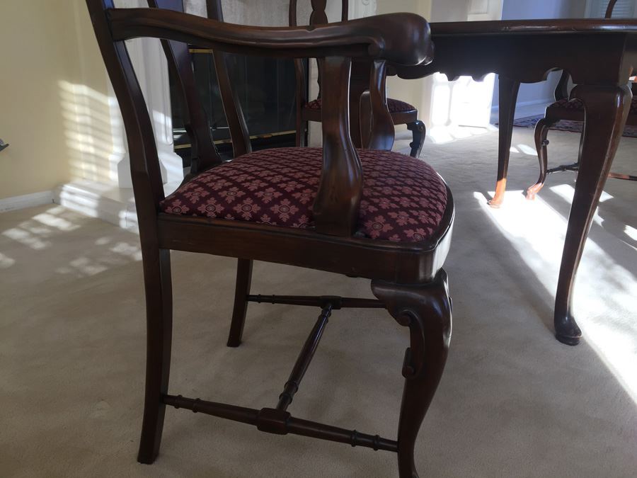 BARKER BROS. Elegant Round Drop Leaf Wooden Dining Table With Four Chairs Total (Two Arm Chairs) [Photo 27]