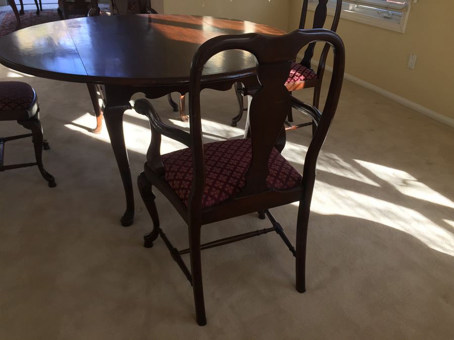 BARKER BROS. Elegant Round Drop Leaf Wooden Dining Table With Four Chairs Total (Two Arm Chairs) [Photo 24]