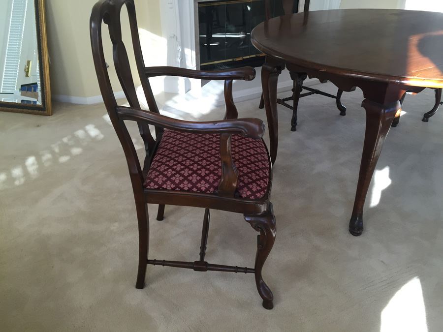 BARKER BROS. Elegant Round Drop Leaf Wooden Dining Table With Four Chairs Total (Two Arm Chairs) [Photo 3]