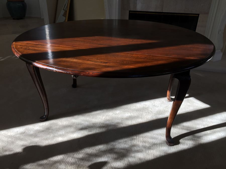 BARKER BROS. Elegant Round Drop Leaf Wooden Dining Table With Four Chairs Total (Two Arm Chairs) [Photo 19]