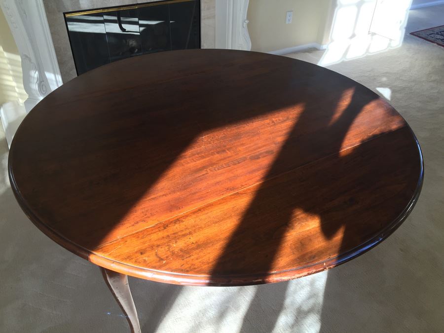 BARKER BROS. Elegant Round Drop Leaf Wooden Dining Table With Four Chairs Total (Two Arm Chairs) [Photo 17]