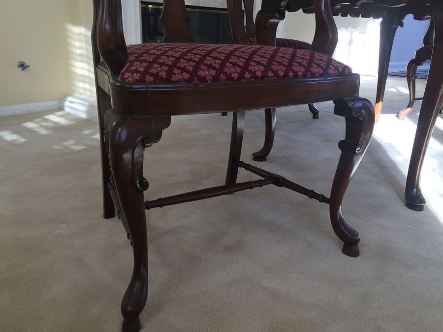 BARKER BROS. Elegant Round Drop Leaf Wooden Dining Table With Four Chairs Total (Two Arm Chairs) [Photo 29]