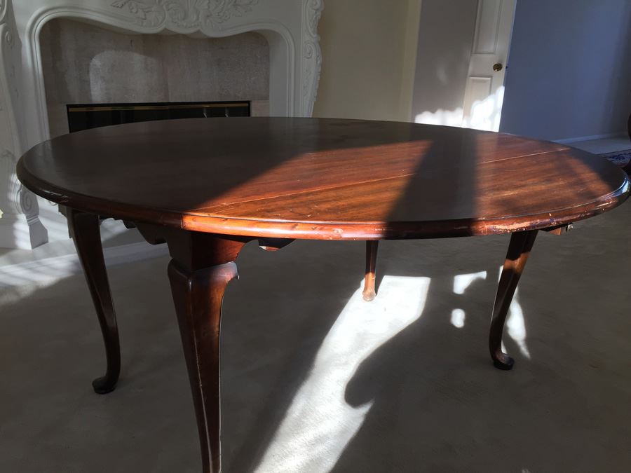 BARKER BROS. Elegant Round Drop Leaf Wooden Dining Table With Four Chairs Total (Two Arm Chairs) [Photo 15]