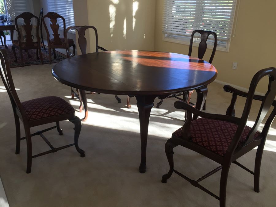 BARKER BROS. Elegant Round Drop Leaf Wooden Dining Table With Four Chairs Total (Two Arm Chairs)
