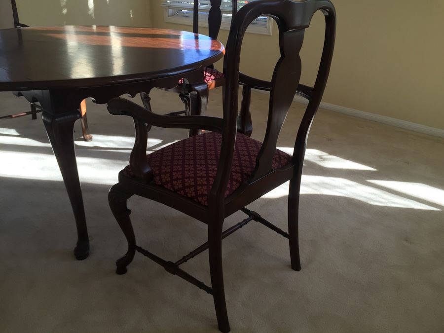 BARKER BROS. Elegant Round Drop Leaf Wooden Dining Table With Four Chairs Total (Two Arm Chairs) [Photo 23]