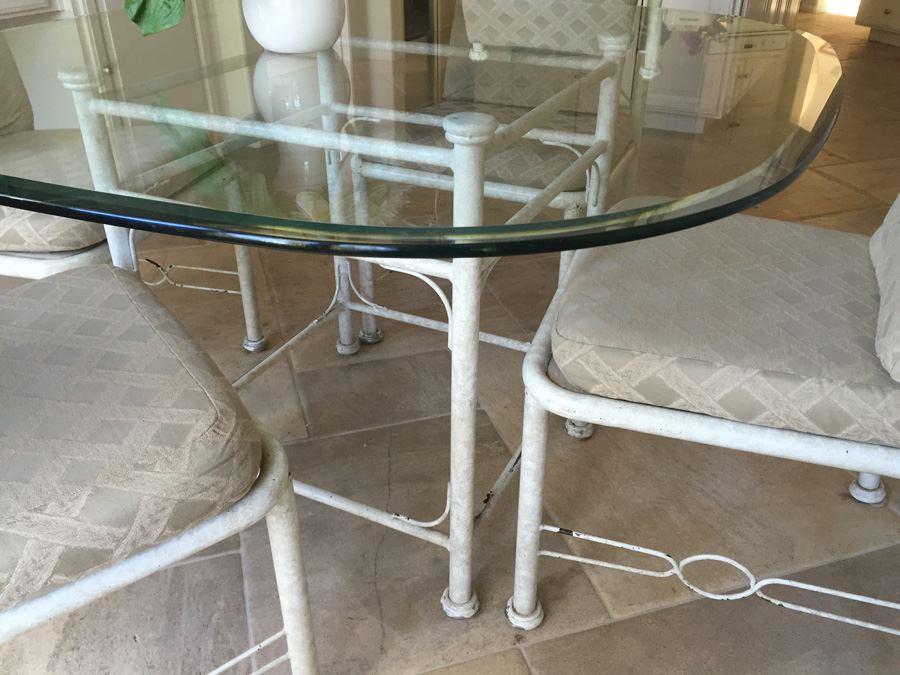 Painted White Metal And Beveled Glass Kitchen Table With Four Chairs [Photo 12]