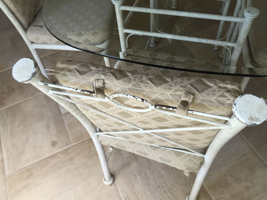 Painted White Metal And Beveled Glass Kitchen Table With Four Chairs [Photo 9]