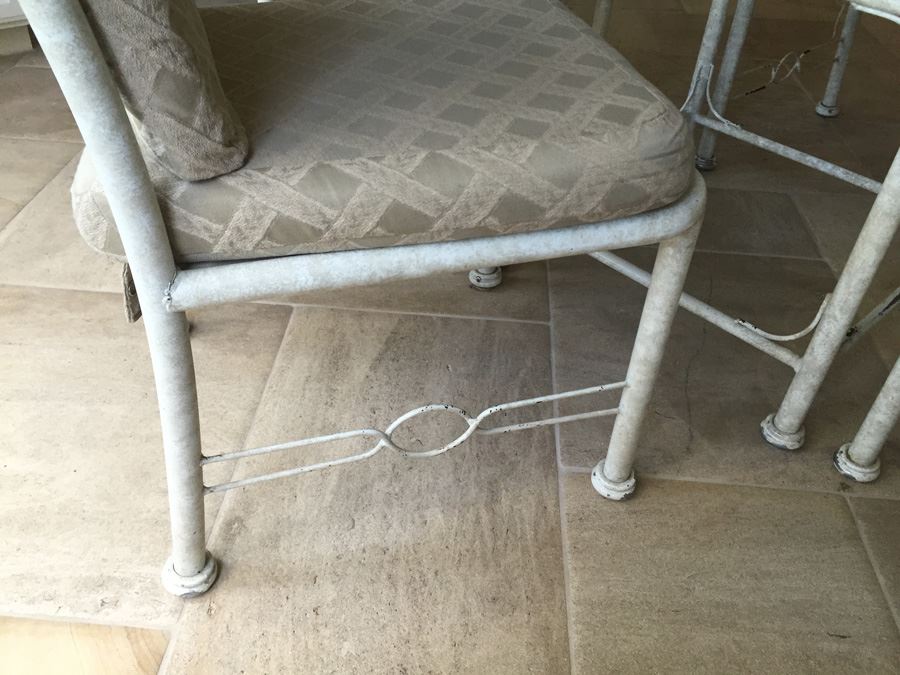 Painted White Metal And Beveled Glass Kitchen Table With Four Chairs [Photo 11]