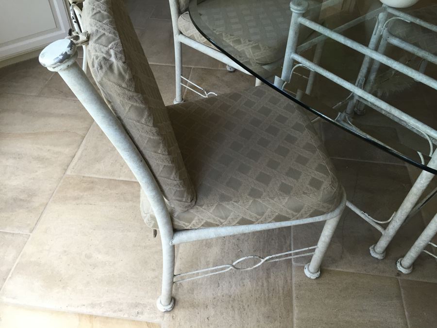Painted White Metal And Beveled Glass Kitchen Table With Four Chairs [Photo 10]
