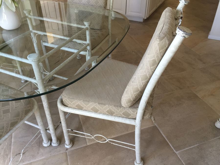 Painted White Metal And Beveled Glass Kitchen Table With Four Chairs [Photo 7]