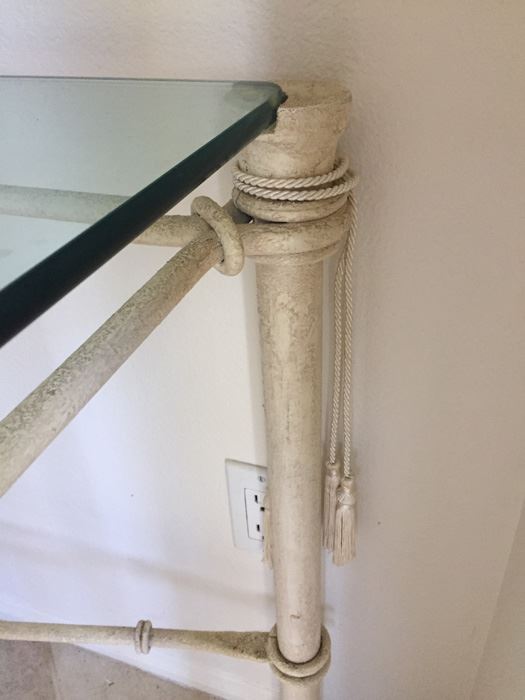 Painted White Metal And Thick Glass Console Sofa Table [Photo 2]