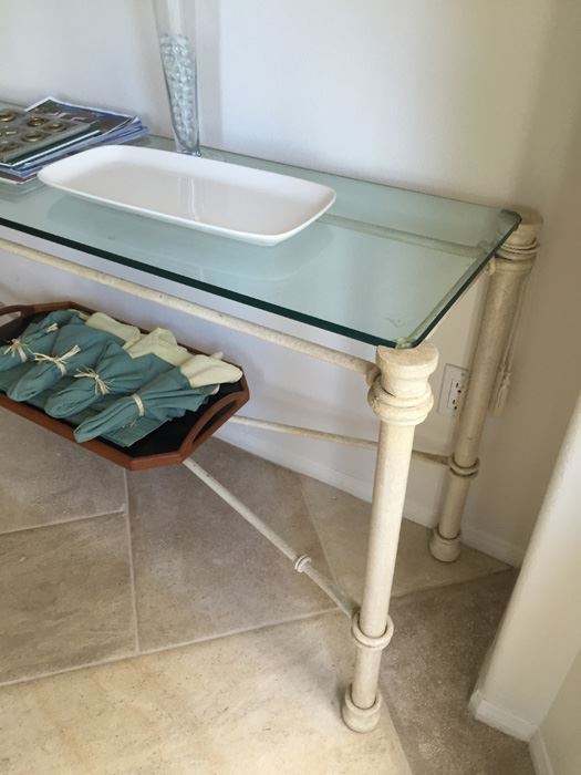 Painted White Metal And Thick Glass Console Sofa Table [Photo 7]