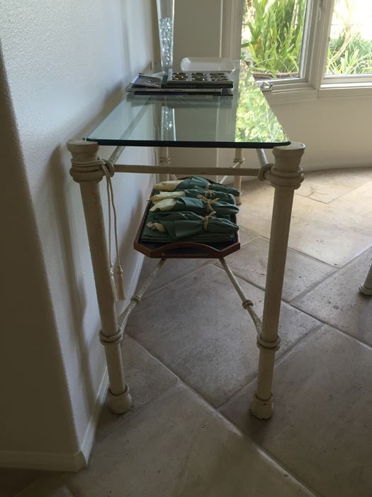 Painted White Metal And Thick Glass Console Sofa Table [Photo 8]