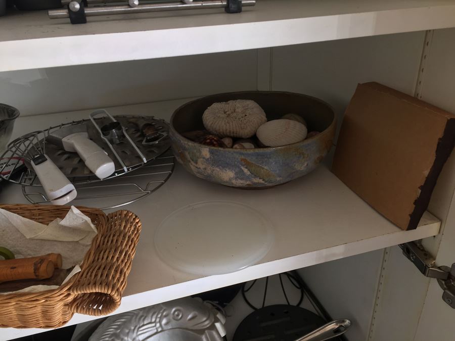 Closet Lot With Kitchen Pans, Cleaning Supplies, Milk Glass And Various Items [Photo 6]