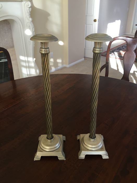 Pair Of Tall Metal Candle Holders