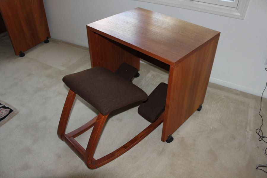 Balans Variable Chair (Norway Designed By Peter Opsvik) And Small Desk On Casters - Chair Retails for $425 [Photo 1]