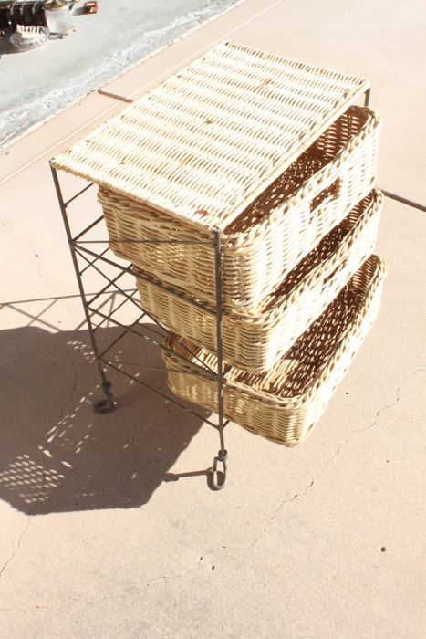 Metal And Wicker Storage Cabinet With Drawers