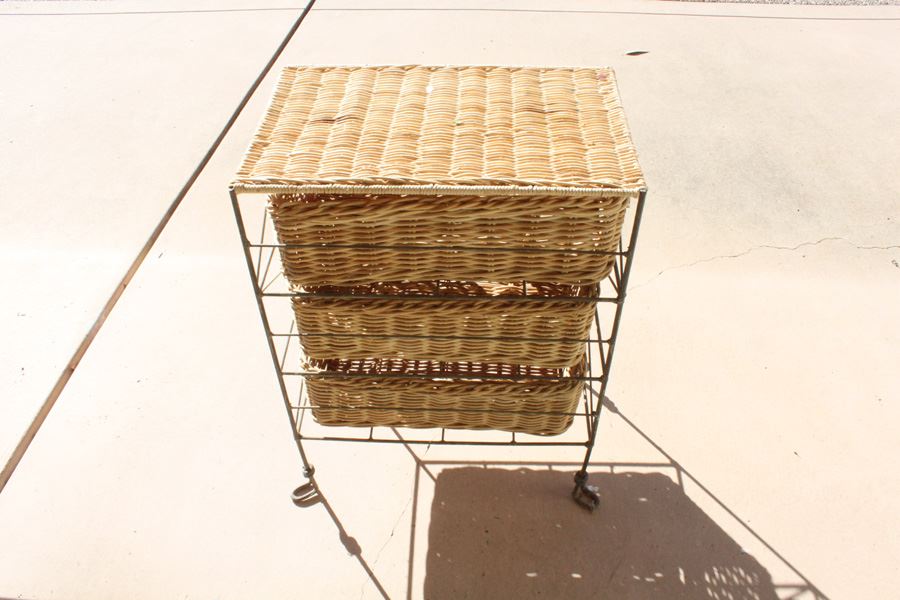 Metal And Wicker Storage Cabinet With Drawers [Photo 3]