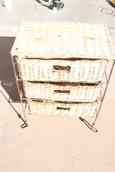 Metal And Wicker Storage Cabinet With Drawers [Photo 2]
