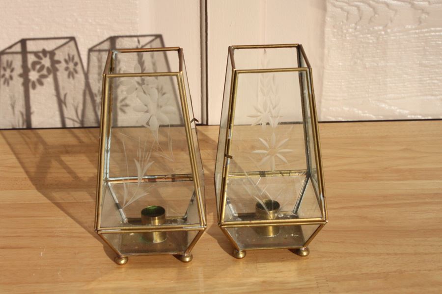 Brass And Glass Candle Holders