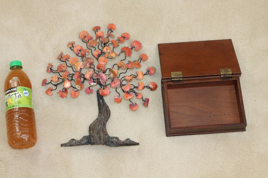 Wood And Metal Tree Plus Wooden Book Box Lot [Photo 2]