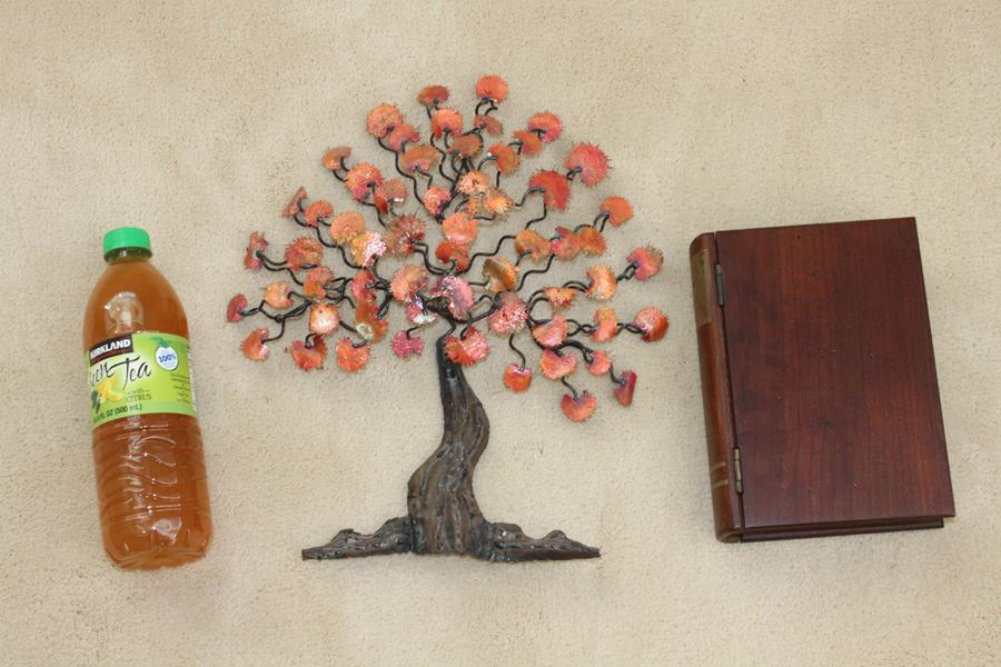 Wood And Metal Tree Plus Wooden Book Box Lot